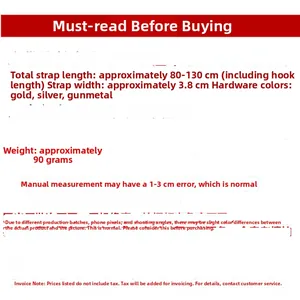 Detailed size chart for wide ethnic shoulder strap showing 3.8cm width and 80-130cm length