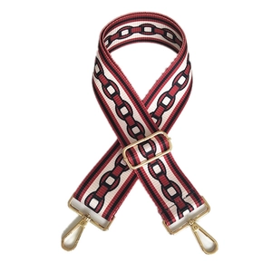 Adjustable wide replacement shoulder strap with red and black ethnic chain pattern