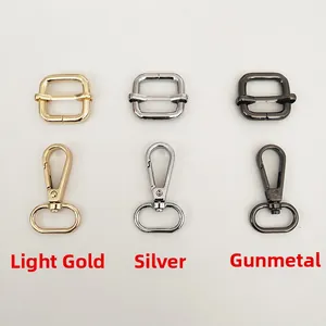Adjustable metal bag hardware kit with lobster clasps and buckles in gold silver gunmetal