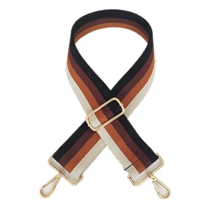 Adjustable striped canvas shoulder strap for handbags with gold rotating metal hooks