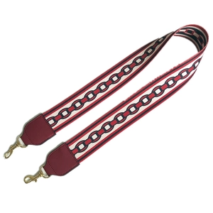 Fashionable red and white geometric woven wide shoulder strap with golden metal hooks