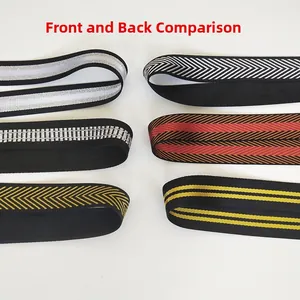 Detail showing the front and back contrast of various woven black and silver bag straps