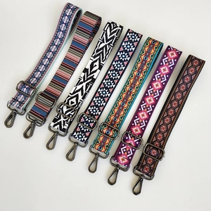 Ethnic style adjustable wide shoulder straps for handbags with geometric woven patterns