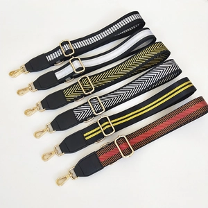 Adjustable Wide Replacement Bag Strap For Women Crossbody Shoulder Bag Polyester Woven Striped Strap With Gold Metal Buckle
