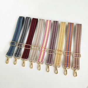 Adjustable wide replacement bag straps with ethnic embroidery and gold metal hardware