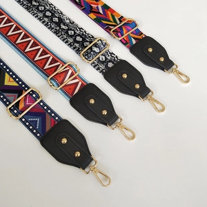 Adjustable wide canvas shoulder straps for handbags with golden metal hooks in multiple patterns