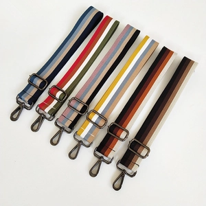 Adjustable wide canvas replacement shoulder straps in colorful stripes with metal hooks