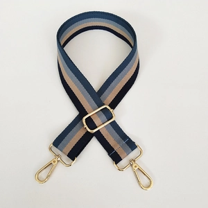 Adjustable 3.8cm wide striped nylon shoulder strap with gold metal lobster clasps