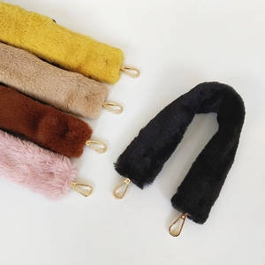 Faux rabbit fur bag straps in multiple colors with golden lobster clasps for handbags
