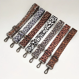 Adjustable leopard print wide shoulder strap replacements with metal hooks for handbags