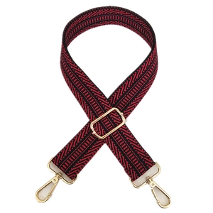 Adjustable wide replacement shoulder strap with red and black ethnic pattern and gold buckles