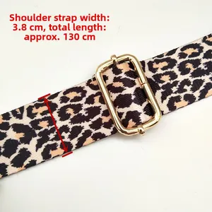 Detail of leopard print bag strap with gold buckle, 3.8cm wide and adjustable length
