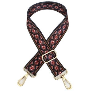 Adjustable bohemian style woven guitar strap for handbags with gold metal hardware