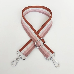 Adjustable 3.8cm multi-colored striped canvas bag strap with silver metal lobster clasps