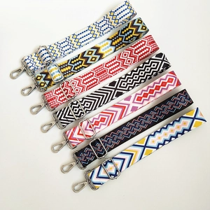 Colorful ethnic canvas shoulder straps with geometric patterns and silver metal buckles