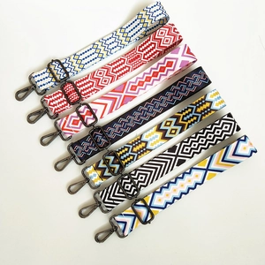 Ethnic geometric pattern canvas shoulder straps with gunmetal clips for crossbody bags