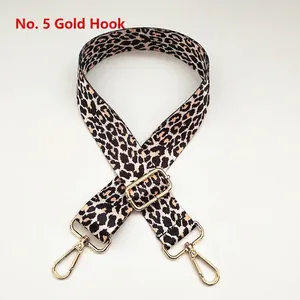 Adjustable leopard print wide bag strap with golden metal hooks for women shoulder bags
