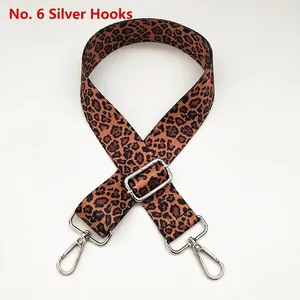 Adjustable leopard print wide shoulder strap No. 6 with polished silver metal hooks