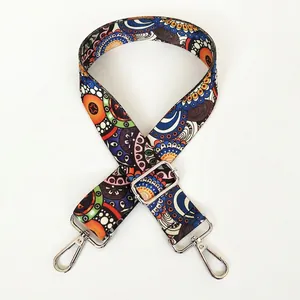 Adjustable wide shoulder strap with bohemian colorful dots and silver metal hooks
