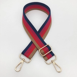 Adjustable 3.8cm striped shoulder strap with navy red khaki webbing and gold metal hooks