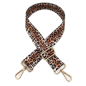 Adjustable leopard print shoulder strap for handbags with gold hooks and wide 3.8cm band