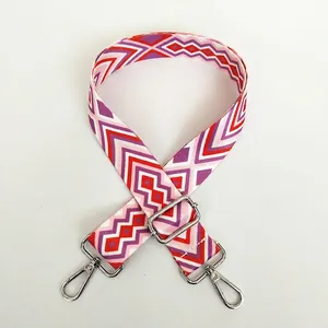 Detail of A17+ silver hook and colorful geometric wave woven shoulder strap for bags