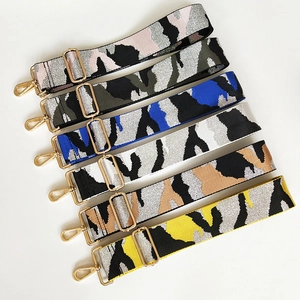 Adjustable wide jacquard camo shoulder straps for crossbody bags with gold metal hardware