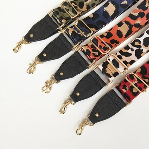 Adjustable leopard print replacement wide bag straps with gold hardware and leather ends