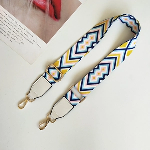 Adjustable colorful chevron wide shoulder strap for handbags with gold metal hooks