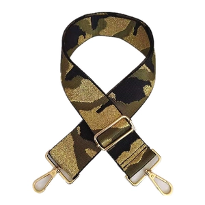 Adjustable wide camouflage shoulder strap with gold metallic thread and lobster clasps