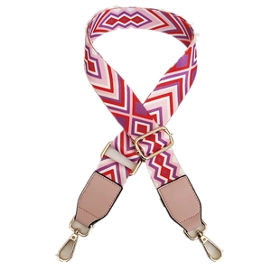 Ethnic style colorful wave pattern shoulder strap with golden metal buckles on white background