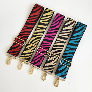 Fashionable zebra print wide shoulder straps with golden metal hooks for handbags