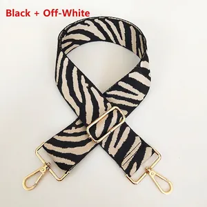 Zebra print wide replacement shoulder strap with gold alloy swivel hooks and metal buckle