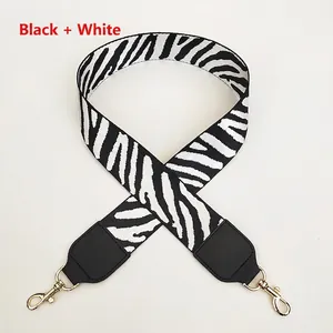 Ethnic style black and white zebra pattern wide shoulder strap with gold metal hooks