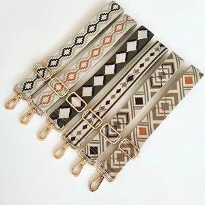 Adjustable Wide Replacement Bag Strap Ethnic Geometric Jacquard Polyester Webbing Shoulder Strap For Women Handbags