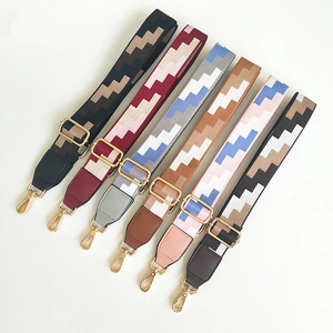 Adjustable Wide Woven Bag Strap With Geometric Patterns Gold Metal Hooks Durable Polyester Shoulder Strap Replacement For Women Bags