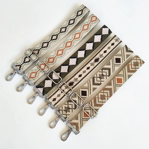 Adjustable wide replacement bag straps with embroidery patterns and metal swivel hooks