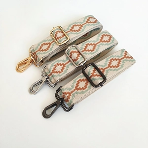 Adjustable crossbody bag strap with diamond embroidery and three metal clasp options