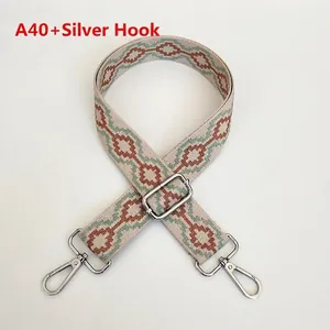 Adjustable woven shoulder strap for handbags with diamond embroidery and silver hooks