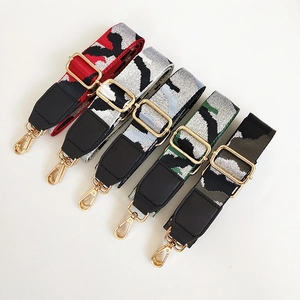 Adjustable wide camouflage embroidery shoulder straps with gold metal hardware