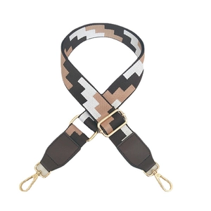 Adjustable wide replacement bag strap with colorful geometric embroidery and gold hardware
