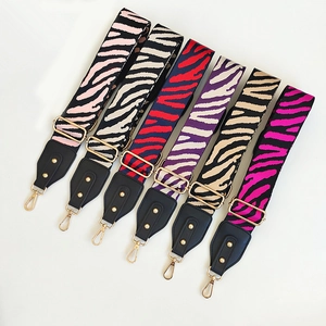 Adjustable Wide Shoulder Strap Zebra Print Replacement Woven Belt For Crossbody Bag Handbag Straps With Gold Metal Buckle