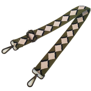 Adjustable wide shoulder strap with olive green argyle embroidery and gunmetal hooks