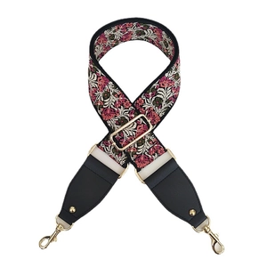 Ethnic style floral woven shoulder strap with gold metal hooks for crossbody bags