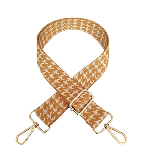 Adjustable houndstooth pattern wide shoulder strap in yellow with gold metal hardware