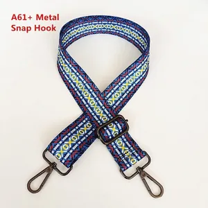 Macro detail of ethnic geometric woven strap with gunmetal lobster clasps and adjuster