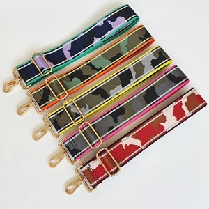 Adjustable wide nylon jacquard camo shoulder straps with gold hardware for handbags