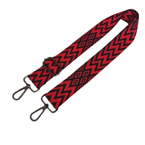 Bandoulière large réglable pour sacs avec motif tissé à vagues rouges et noires