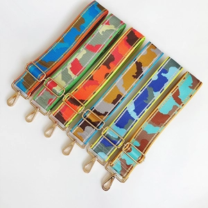 Adjustable nylon shoulder straps with colorful patterns and golden metal hooks for handbags