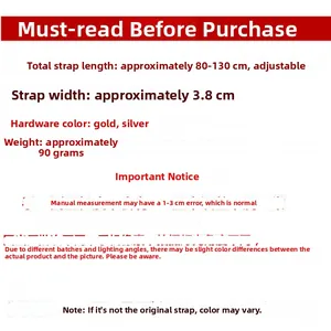 Adjustable nylon shoulder strap specifications 3.8cm width and 80-130cm length detail